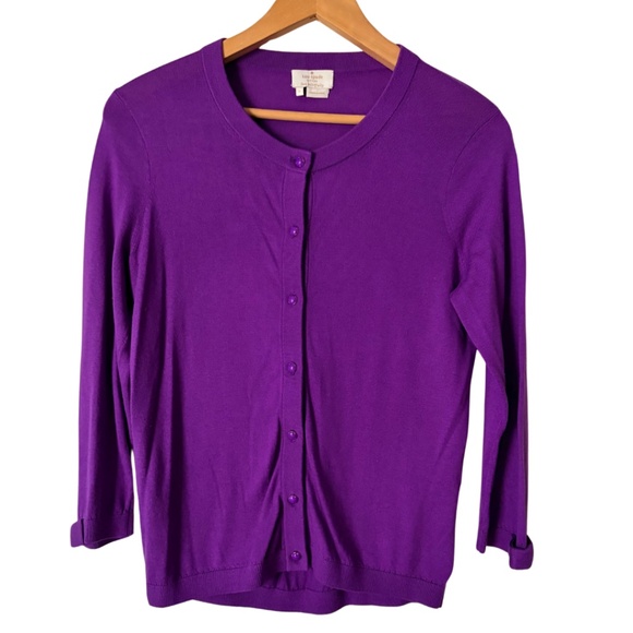 KATE SPADE LIVE COLORFULLY Woman's Purple Silk/Cotton Cardigan Sweater, Small - Picture 2 of 11